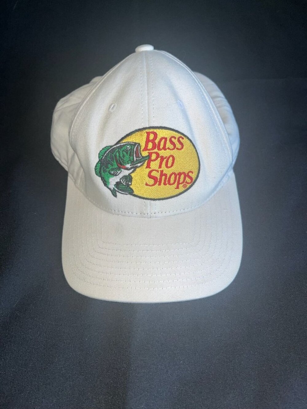 Bass Pro Shops White Adjustable Snapback Hat With Embroidered Logo